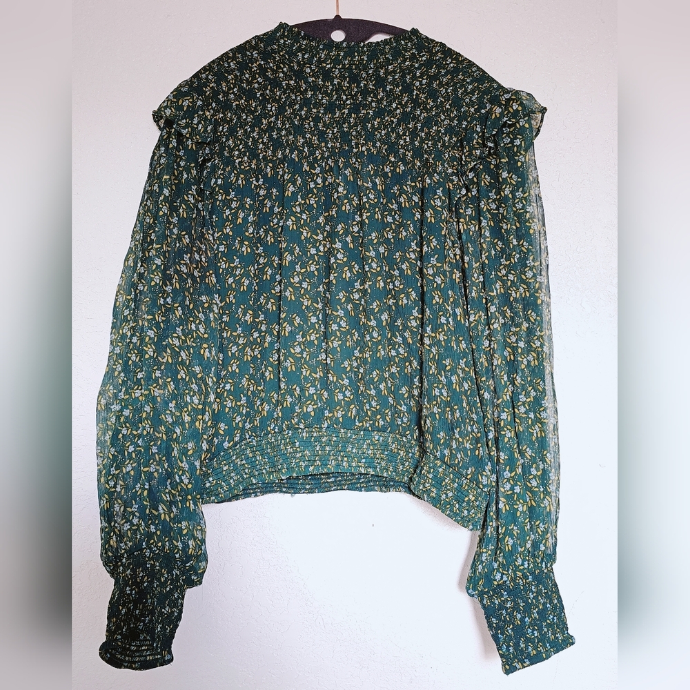 Free People Green Floral Blouse